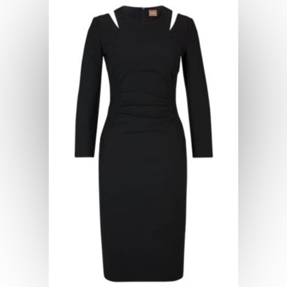 HUGO BOSS Dadeka Slim-fit Long-Sleeved Dress Cut-Out Details Black 12 NEW $495 - Picture 1 of 3